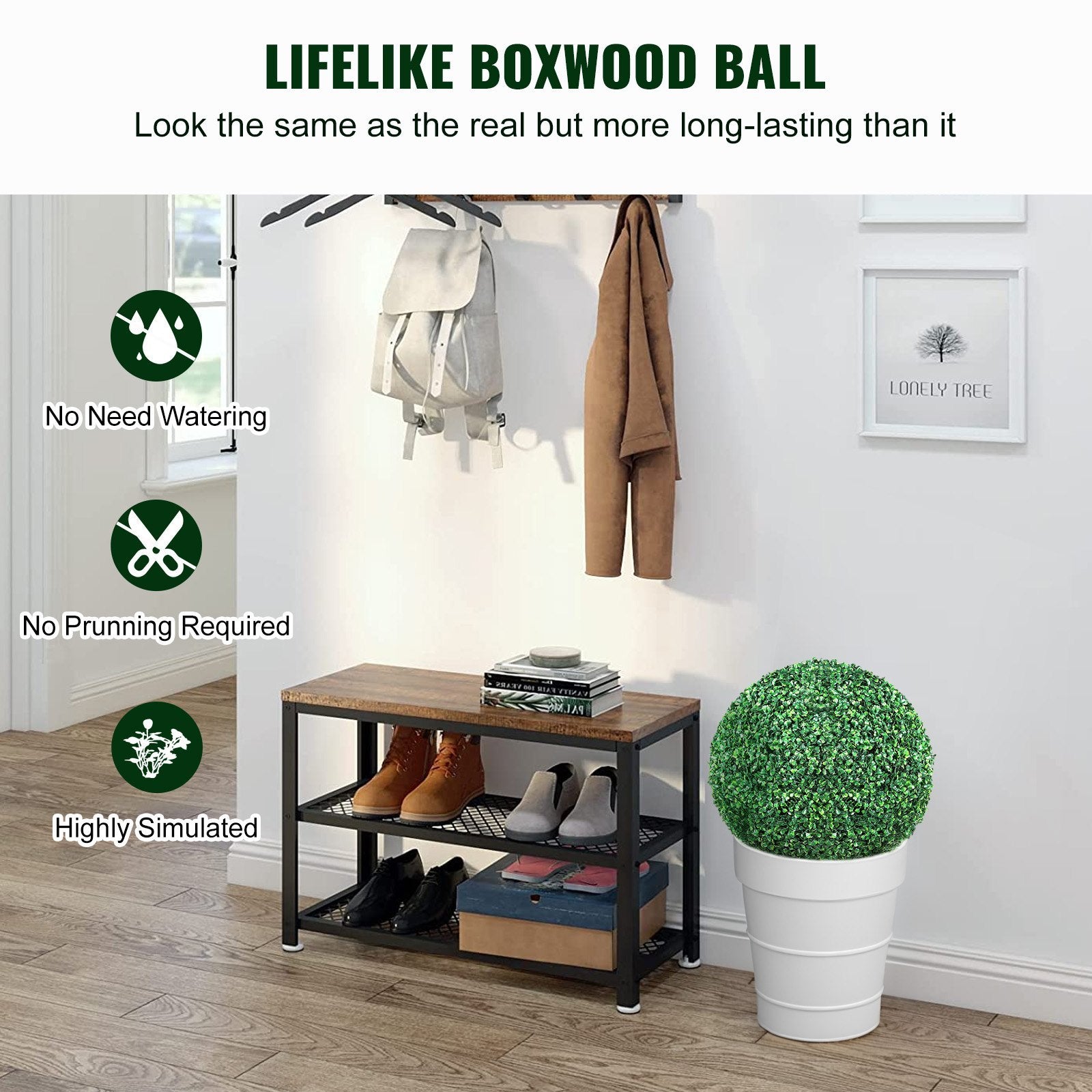 VEVOR Artificial Topiaries Boxwood Trees, 20Tall  2 Pieces , Ball Shape Faux Topiaries Plant, All Year Green Feaux Plant Decorative Balls For Backyard, Balcony,Garden, Wedding And Home