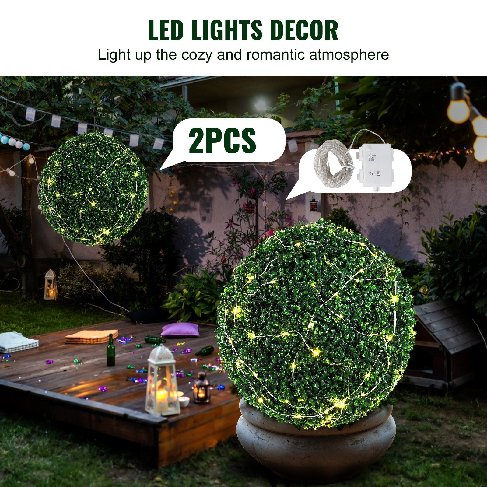 VEVOR Artificial Topiaries Boxwood Trees, 20Tall  2 Pieces , Ball Shape Faux Topiaries Plant, All Year Green Feaux Plant Decorative Balls For Backyard, Balcony,Garden, Wedding And Home