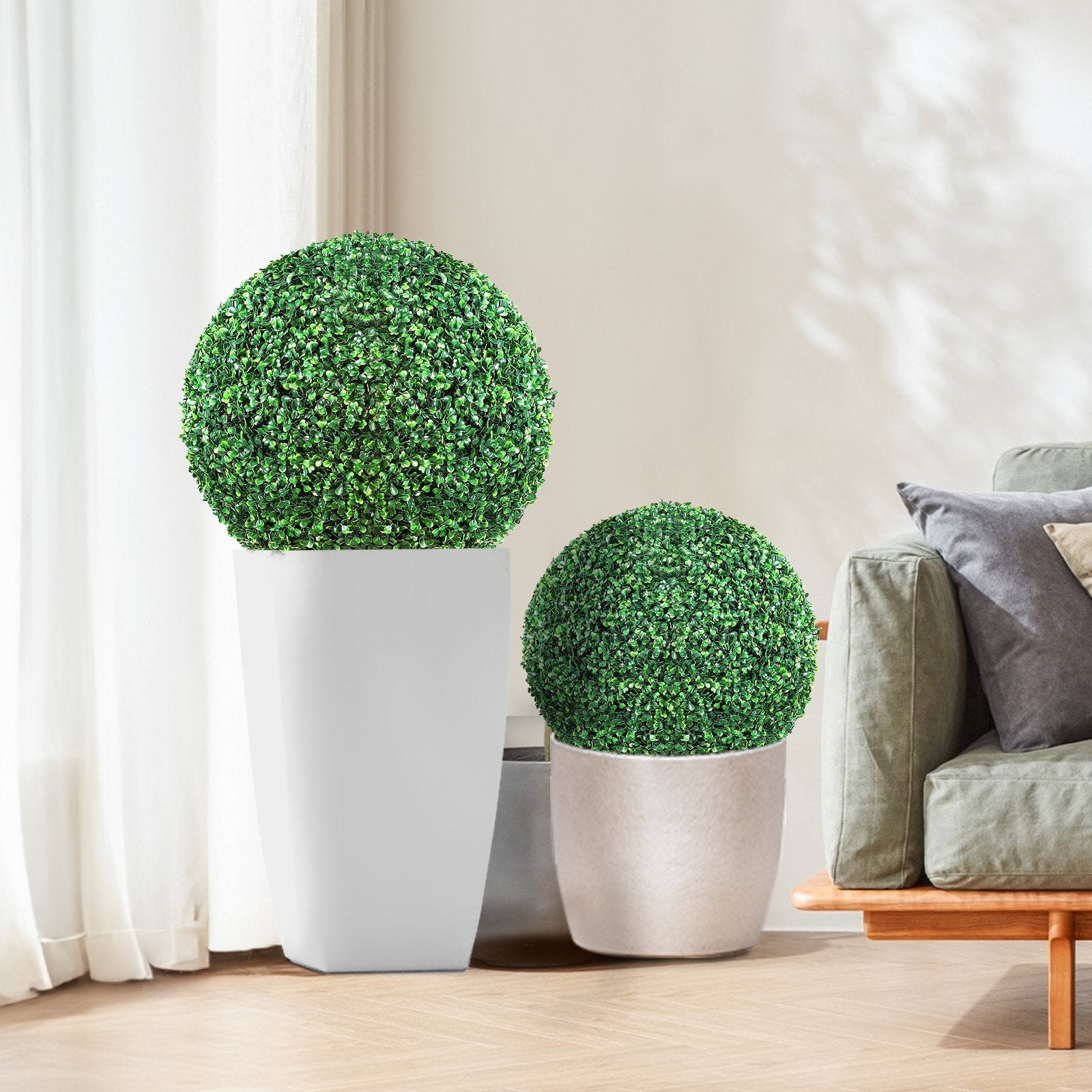 VEVOR Artificial Topiaries Boxwood Trees, 20Tall  2 Pieces , Ball Shape Faux Topiaries Plant, All Year Green Feaux Plant Decorative Balls For Backyard, Balcony,Garden, Wedding And Home